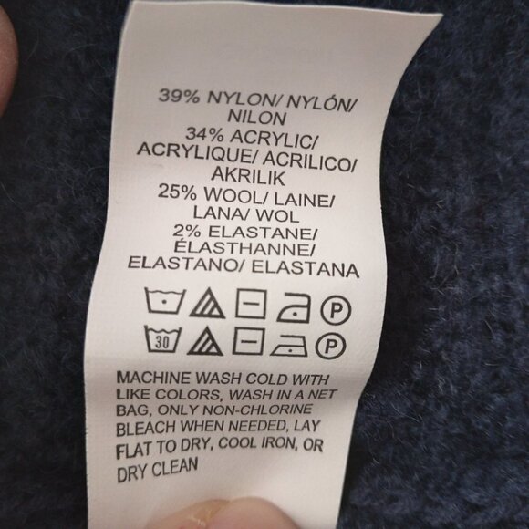 Lucky Brand | Cinched Sleeve Open Front Wool Cardigan Sweater Navy | Size  M - Picture 6 of 6